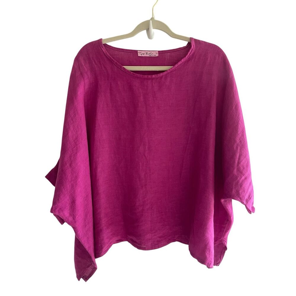 Gigi Moda Magenta Pink Purple 100% Linen Boxy Poncho Top Women’s Size Large